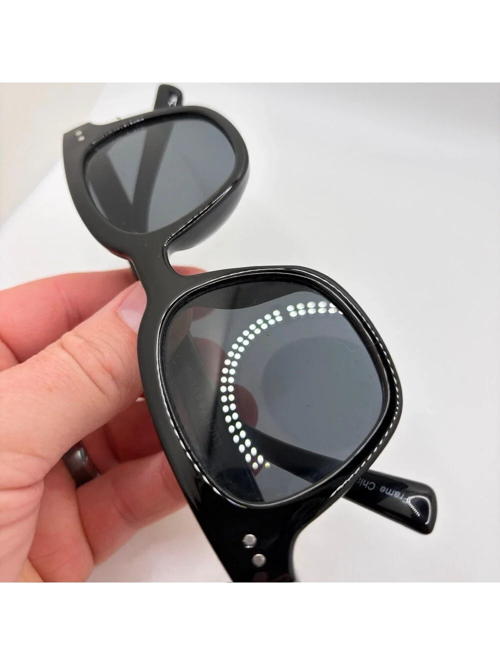 Lucky Brand LB59013 Square Rivet Sunglasses Shiny Black Frame Gray Lens